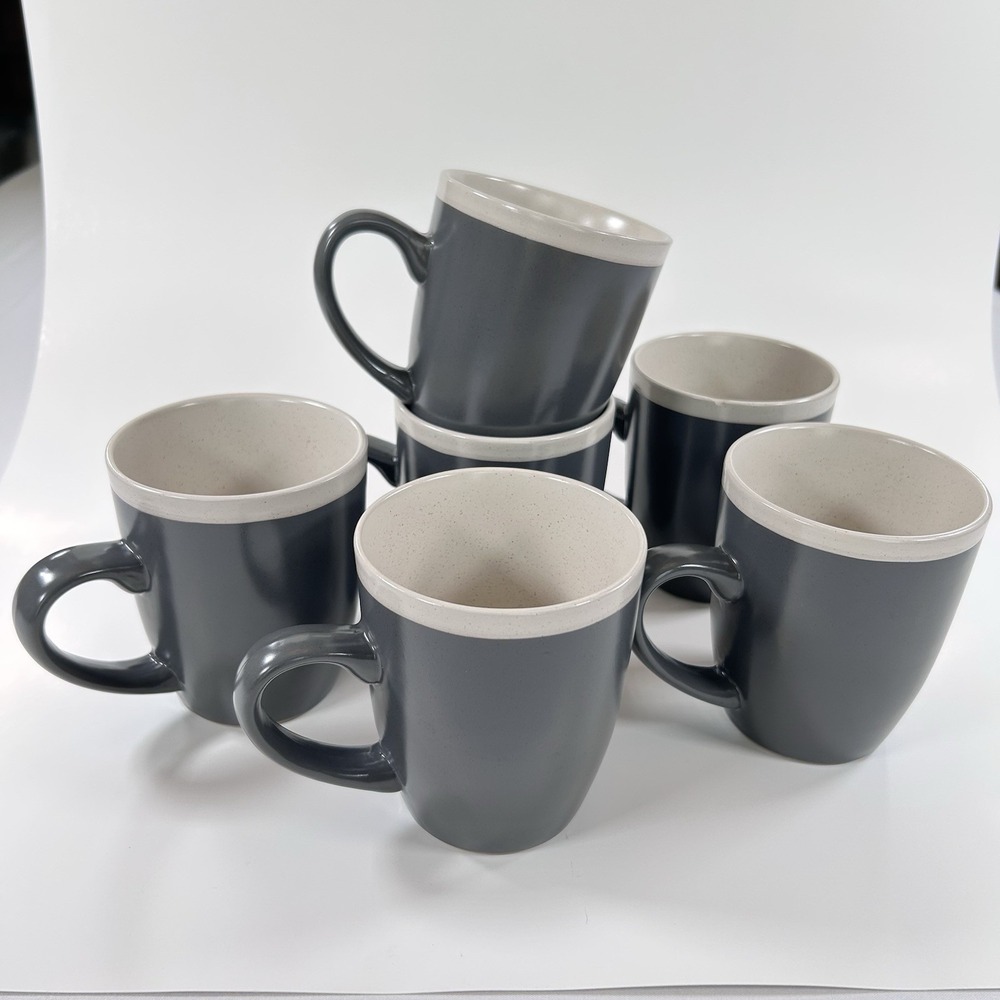 Stone + Lain Set 6 Gray Eggshell Speckled Coffee Tea Cups Mugs Farmhouse NEW